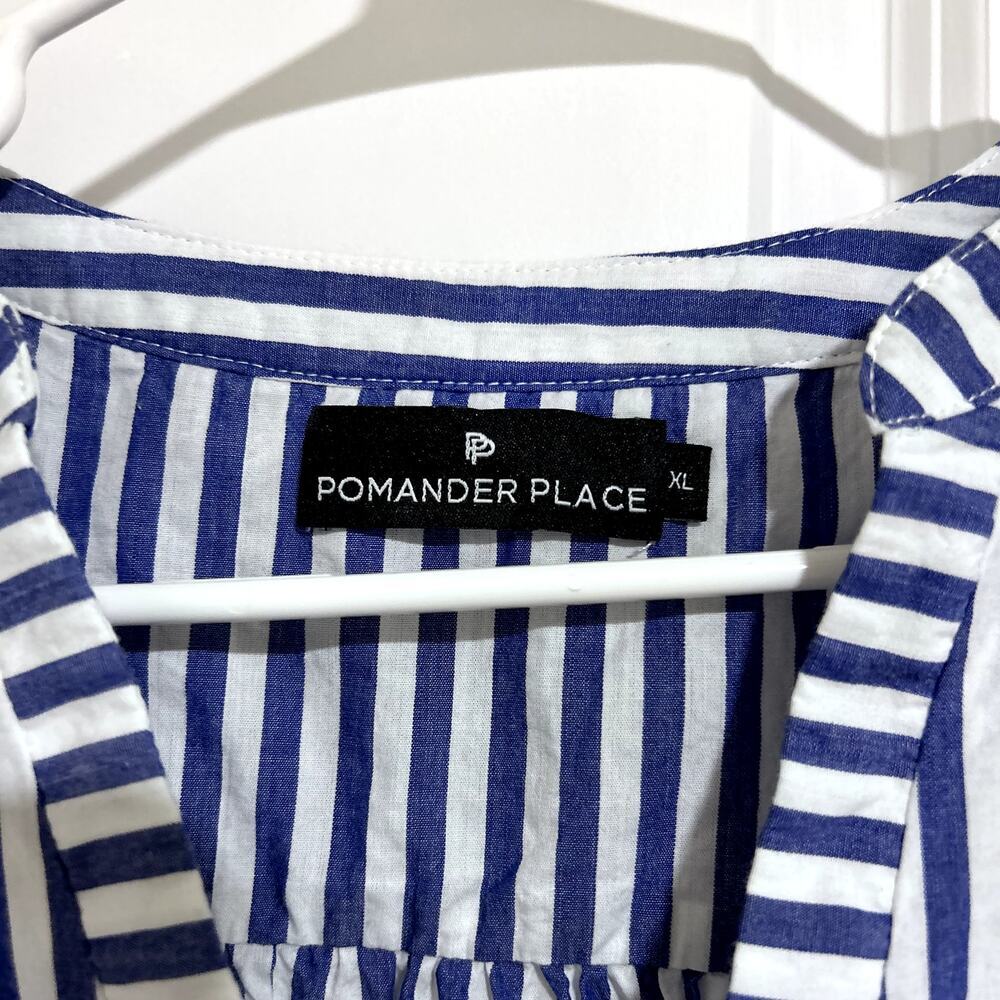 Tuckernuck Pomander Place Blue White Kenzo Dress Stripe Cotton Poplin Mini sz XL - Picture 8 of 9
